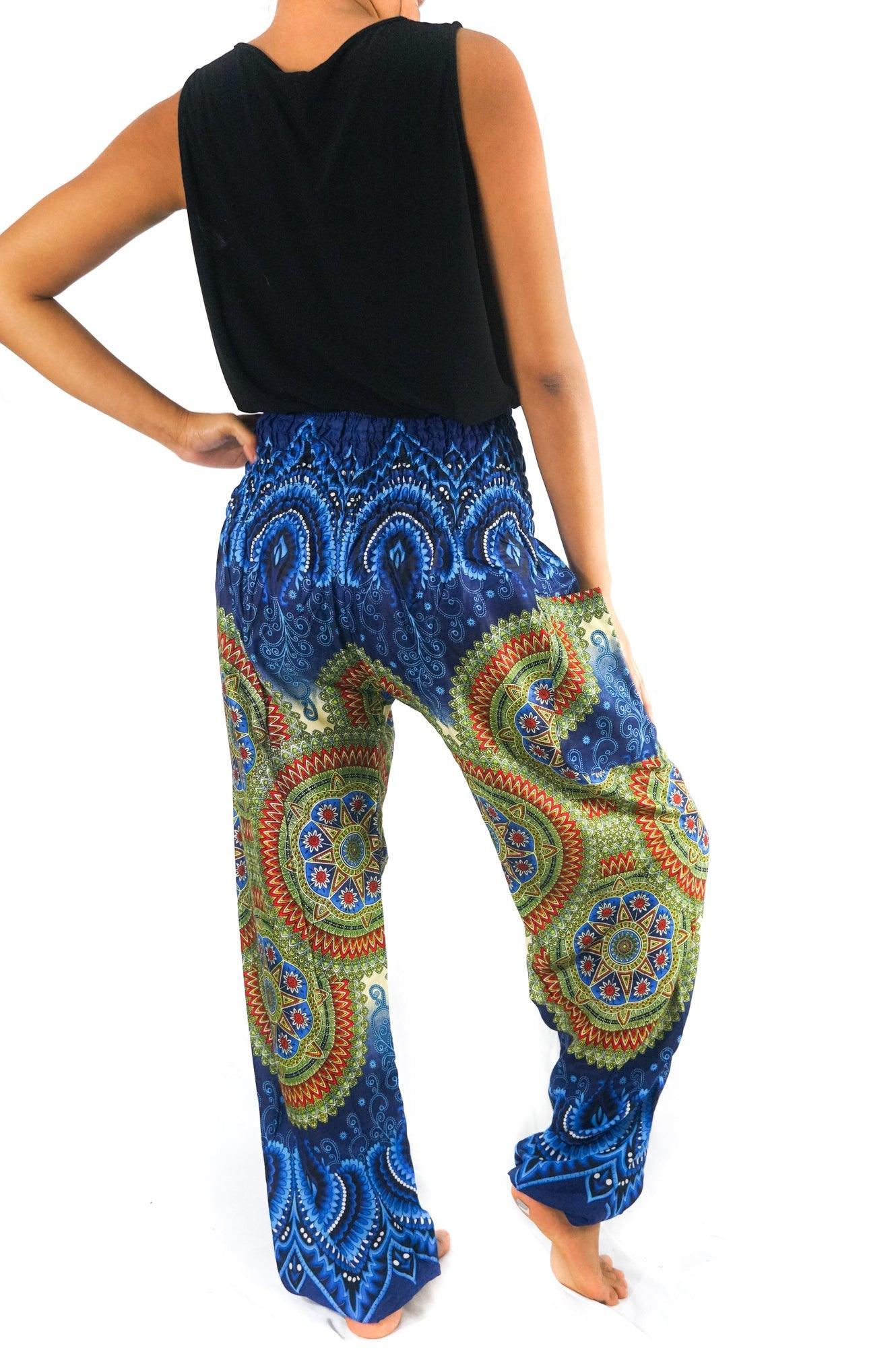 Blue Geometric Women Boho Pants Hippie Pants Yoga Pants - VirtuousWares:Global