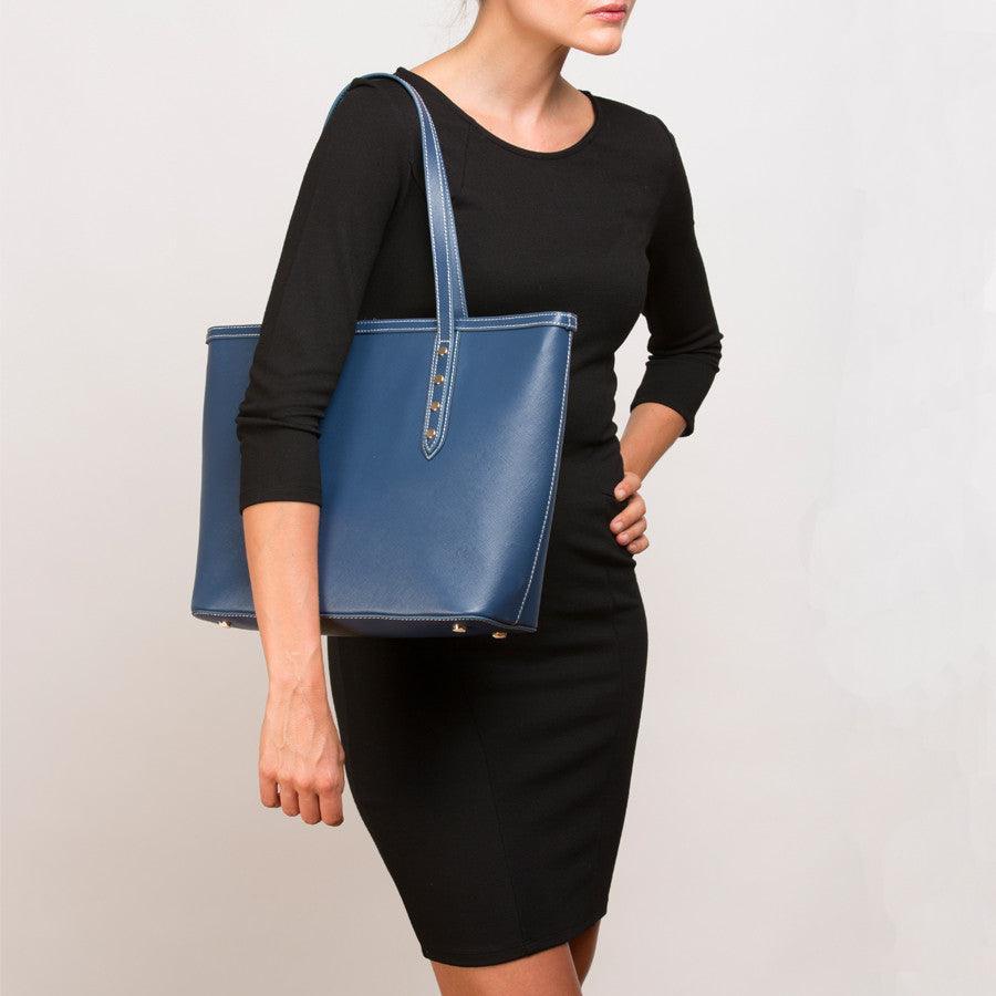 Blue Leather Shoulder Bag - VirtuousWares:Global