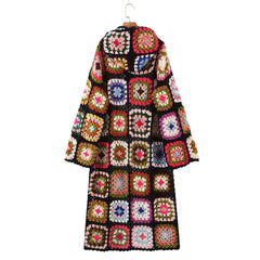 Bohemia Colored Plaid Flower Hand Crochet Hooded Cardigan - VirtuousWares:Global