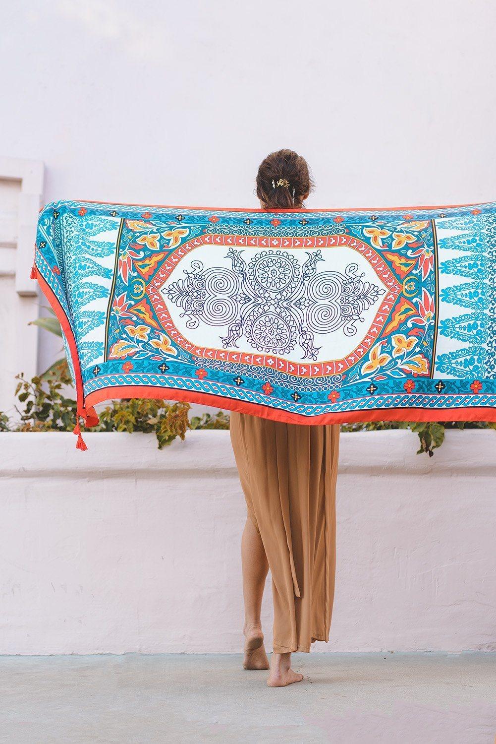 Bohemian Blanket Scarf in Geometric Floral Print - VirtuousWares:Global