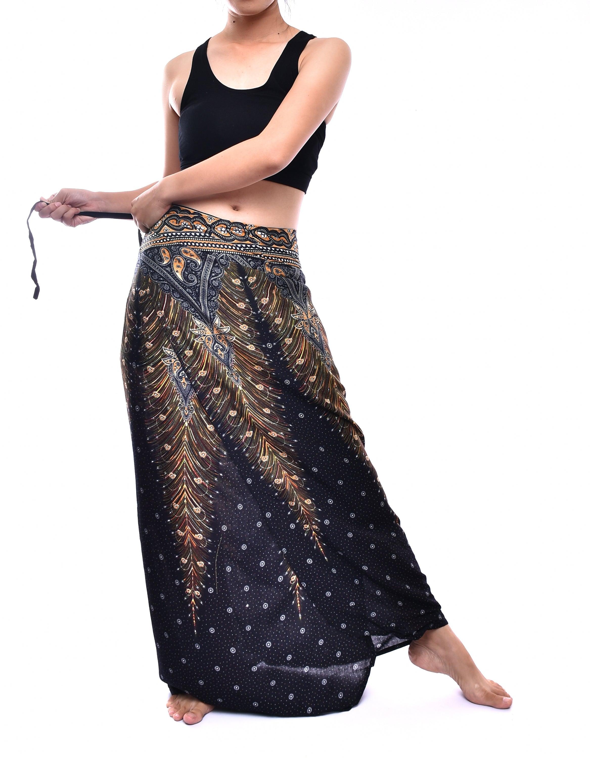 Bohotusk Black Gold Peacock Print Sarong Super Soft 150cm x 110cm - VirtuousWares:Global