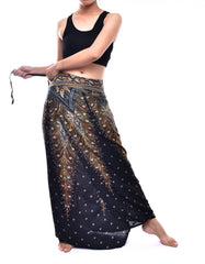 Bohotusk Black Gold Peacock Print Sarong Super Soft 150cm x 110cm - VirtuousWares:Global