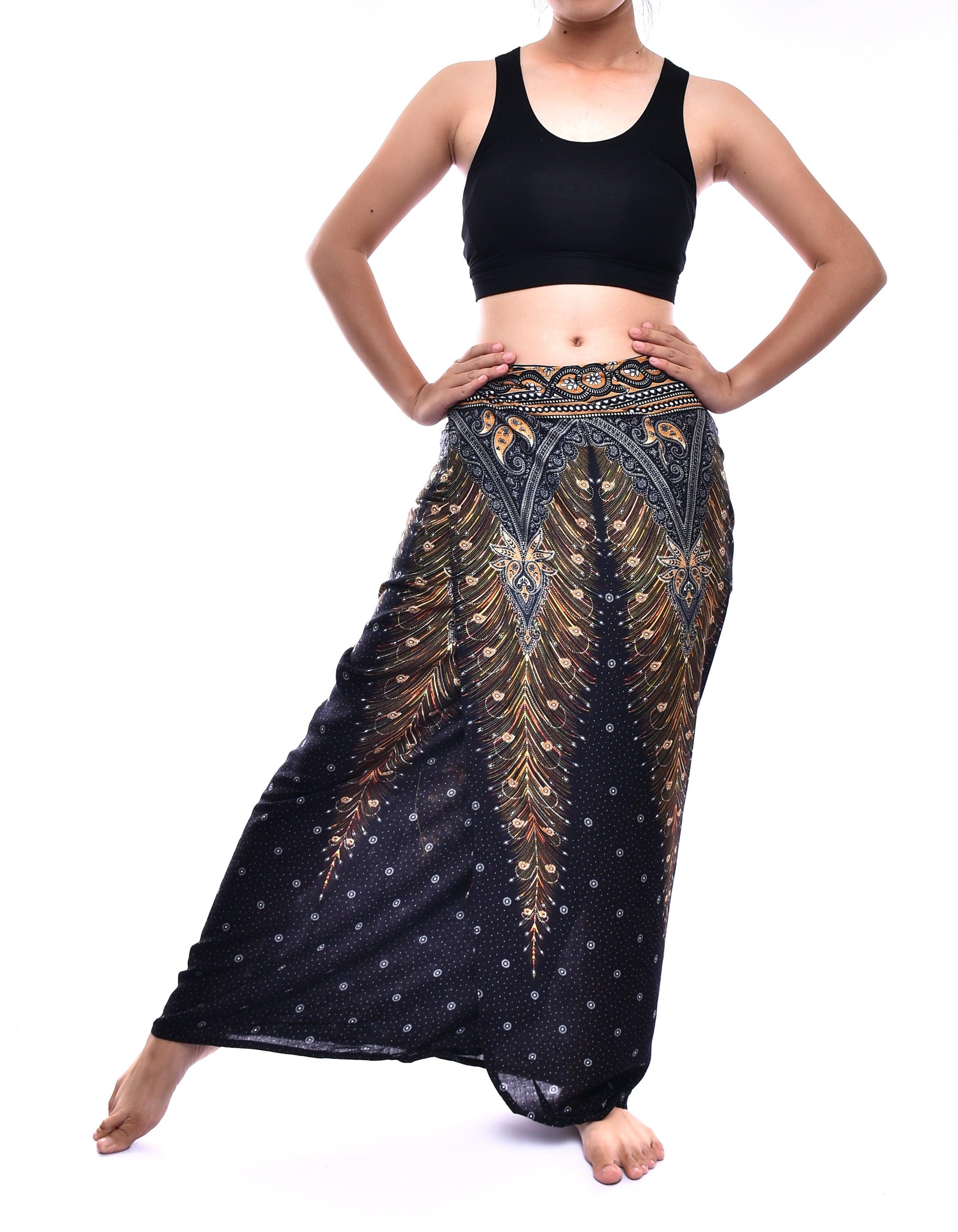 Bohotusk Black Gold Peacock Print Sarong Super Soft 150cm x 110cm - VirtuousWares:Global