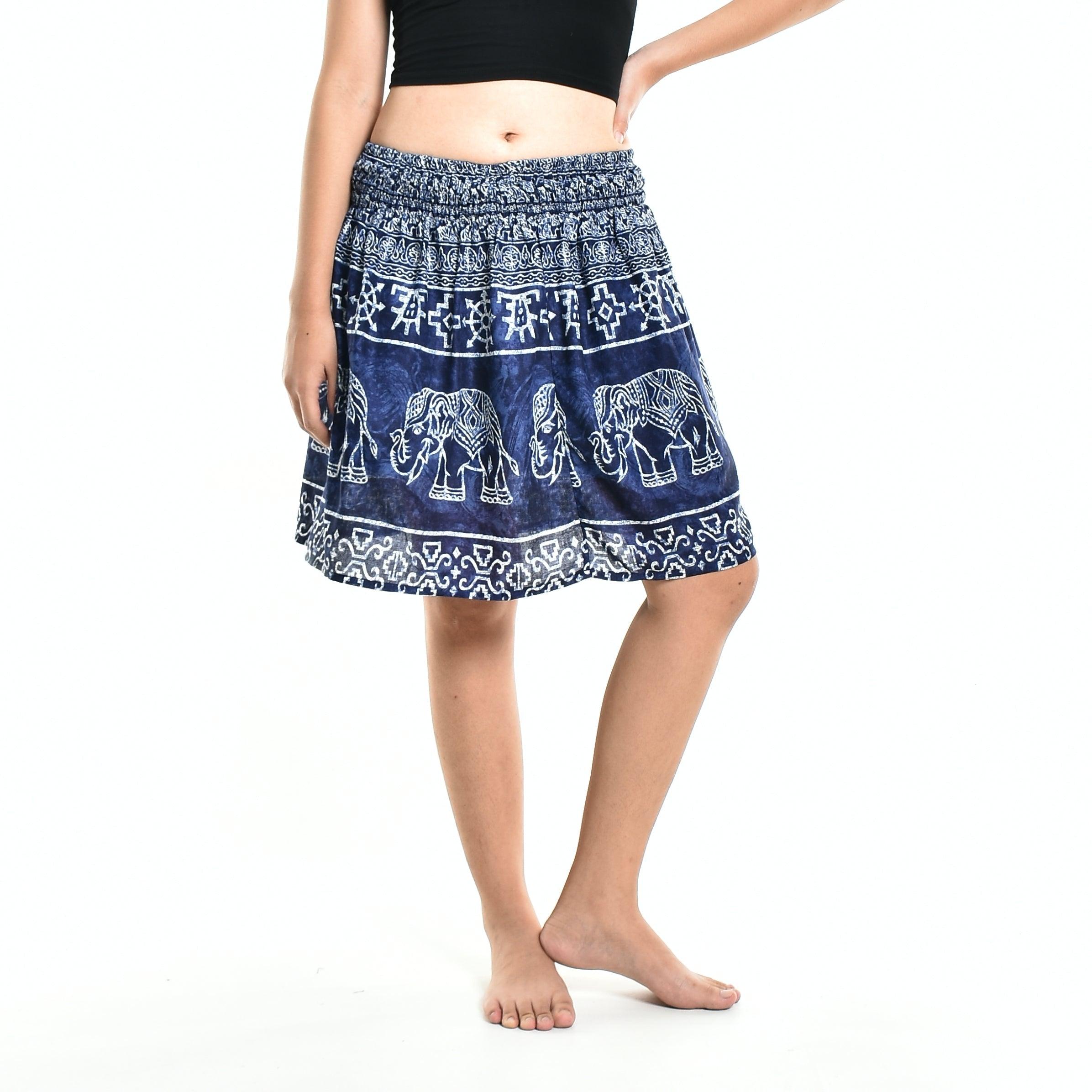 Bohotusk Blue Amboseli Elephant Print Short Skirt SM to LXL - VirtuousWares:Global