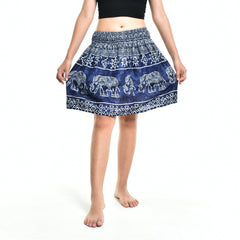 Bohotusk Blue Amboseli Elephant Print Short Skirt SM to LXL - VirtuousWares:Global