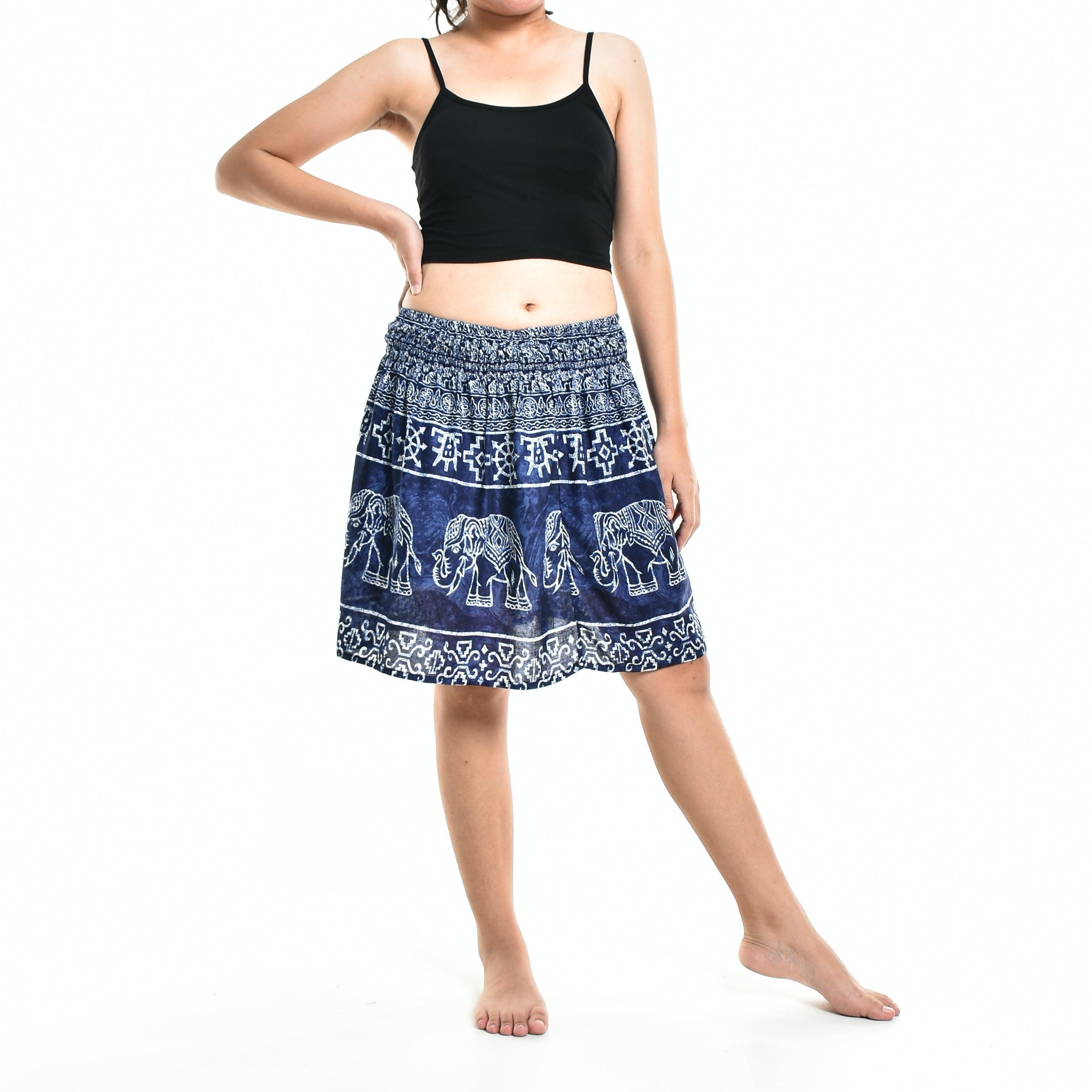 Bohotusk Blue Amboseli Elephant Print Short Skirt SM to LXL - VirtuousWares:Global