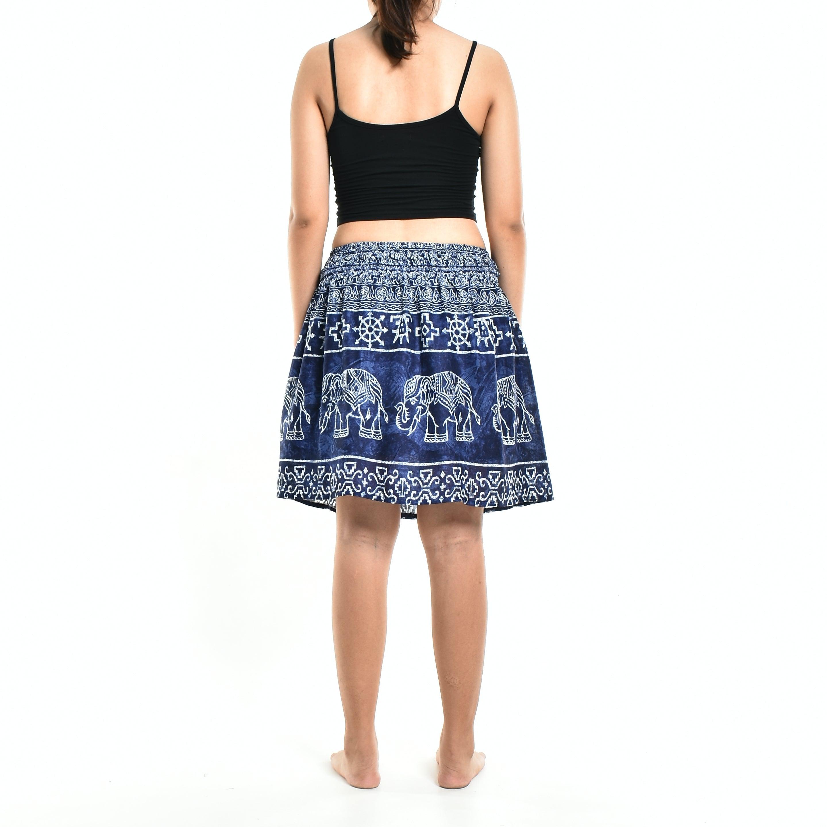 Bohotusk Blue Amboseli Elephant Print Short Skirt SM to LXL - VirtuousWares:Global