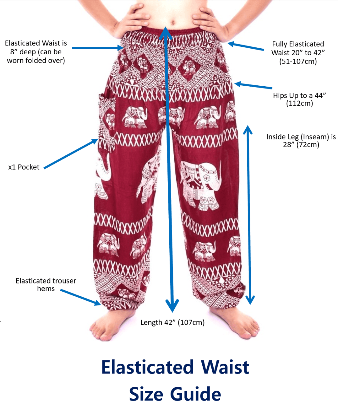 Bohotusk Maroon Royal Elephant Print Elasticated Smocked Waist Womens - VirtuousWares:Global