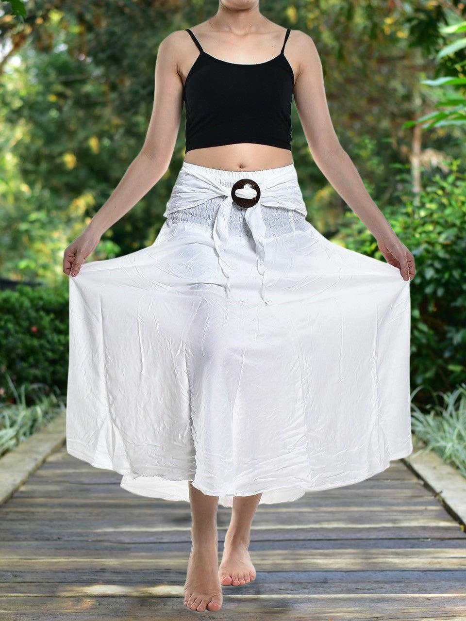 Bohotusk Plain White Long Skirt With Coconut Buckle (& Strapless - VirtuousWares:Global