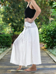 Bohotusk Plain White Long Skirt With Coconut Buckle (& Strapless - VirtuousWares:Global