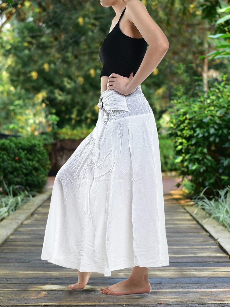 Bohotusk Plain White Long Skirt With Coconut Buckle (& Strapless - VirtuousWares:Global