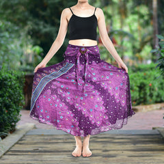 Bohotusk Purple Peacock Long Skirt With Coconut Buckle (& Strapless - VirtuousWares:Global