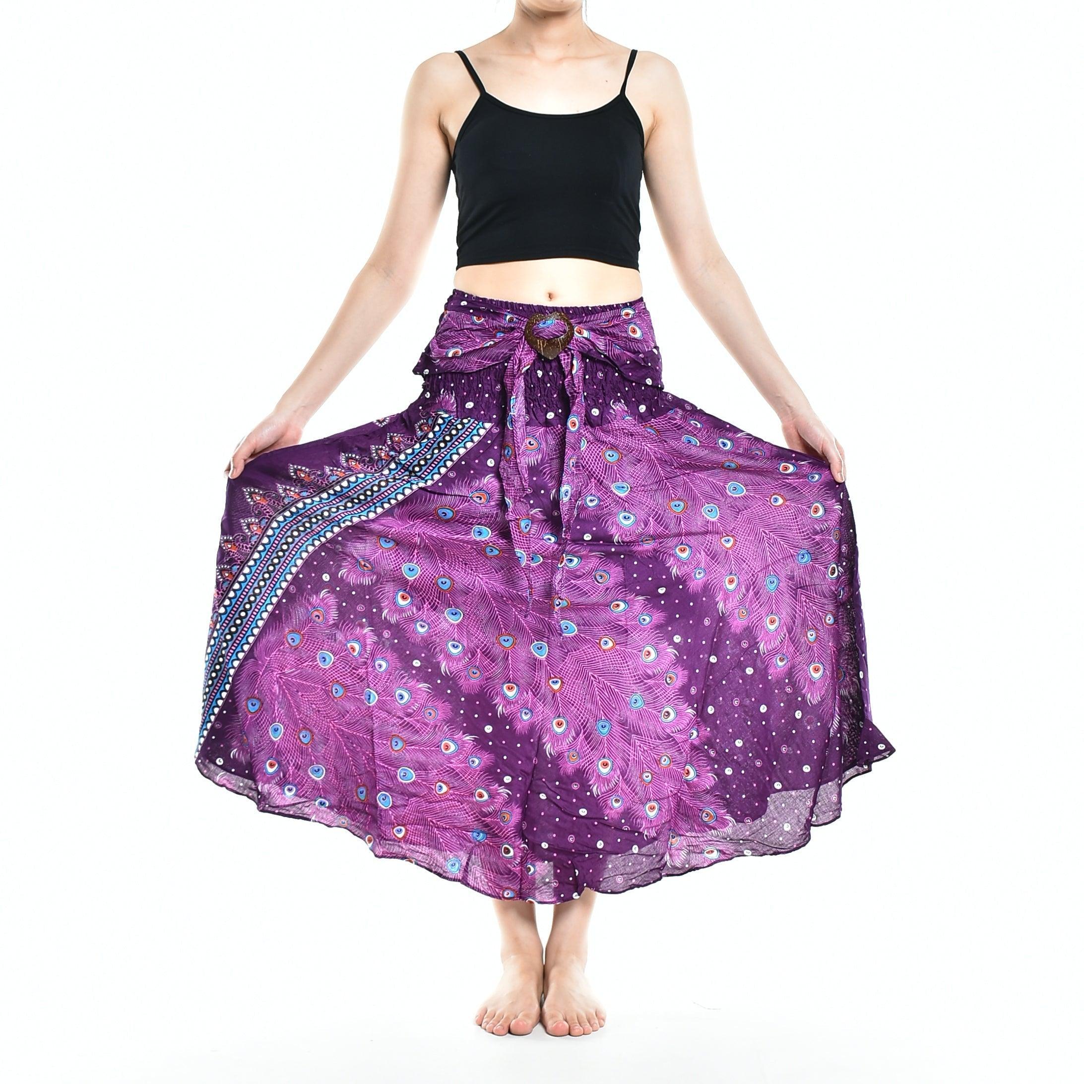 Bohotusk Purple Peacock Long Skirt With Coconut Buckle (& Strapless - VirtuousWares:Global