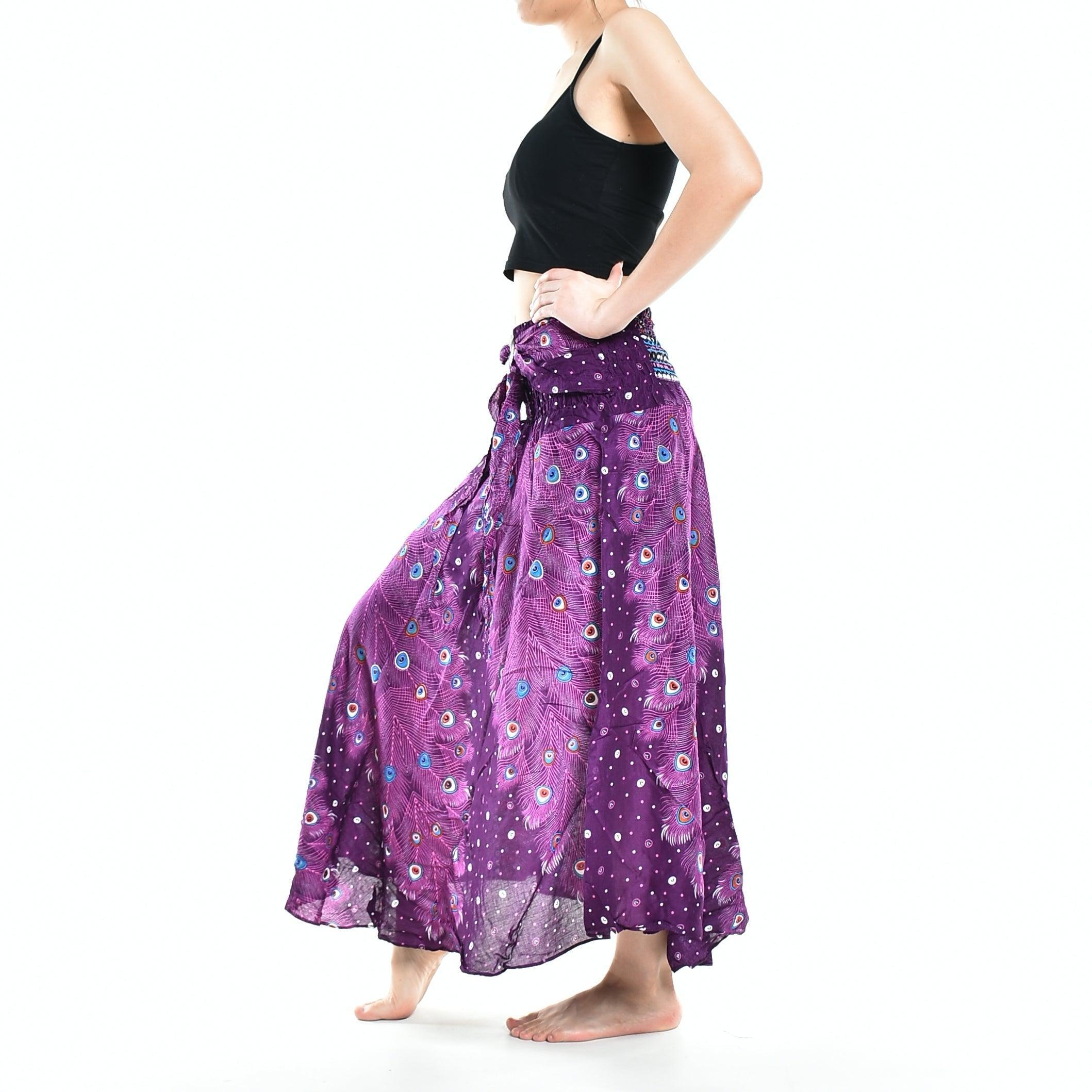 Bohotusk Purple Peacock Long Skirt With Coconut Buckle (& Strapless - VirtuousWares:Global