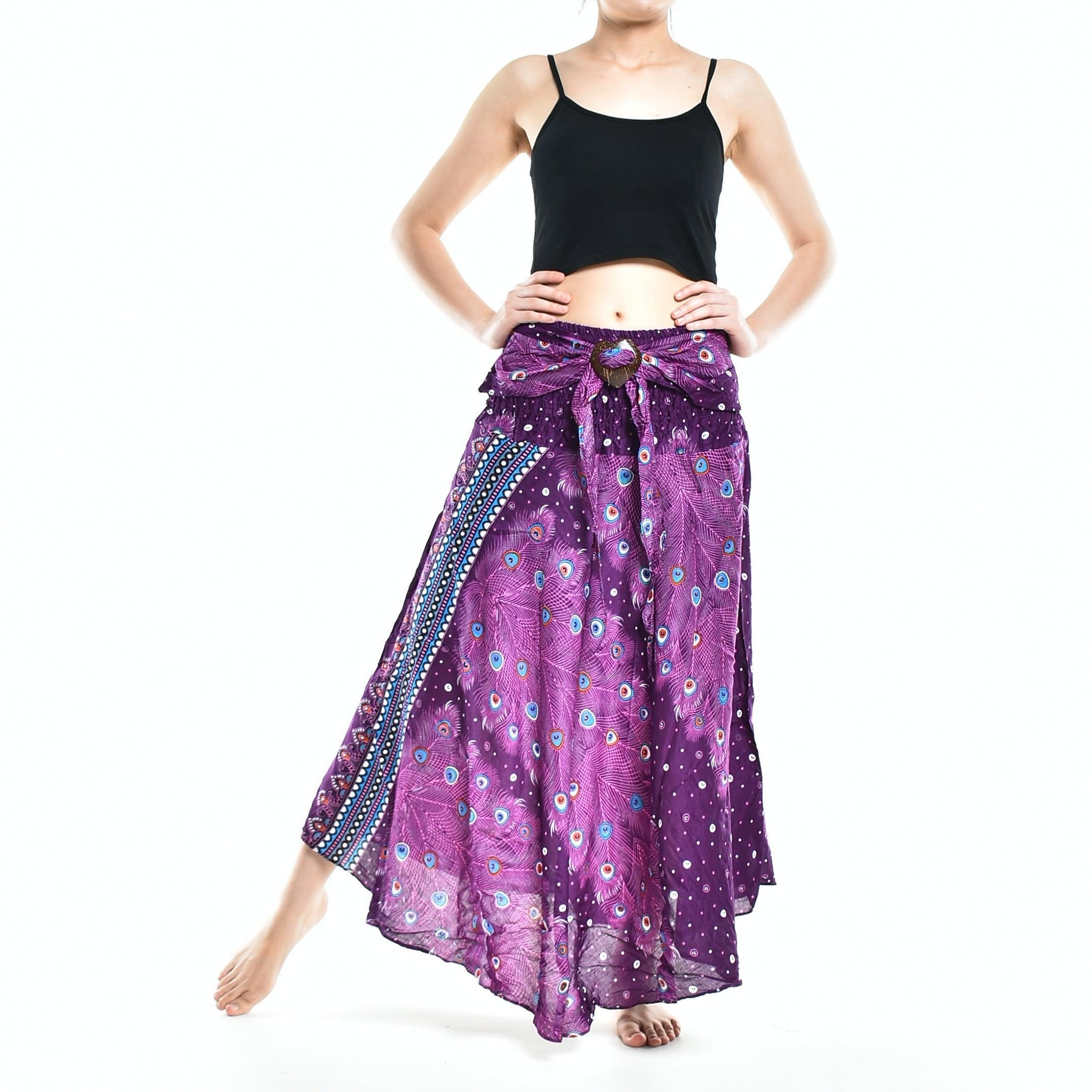 Bohotusk Purple Peacock Long Skirt With Coconut Buckle (& Strapless - VirtuousWares:Global