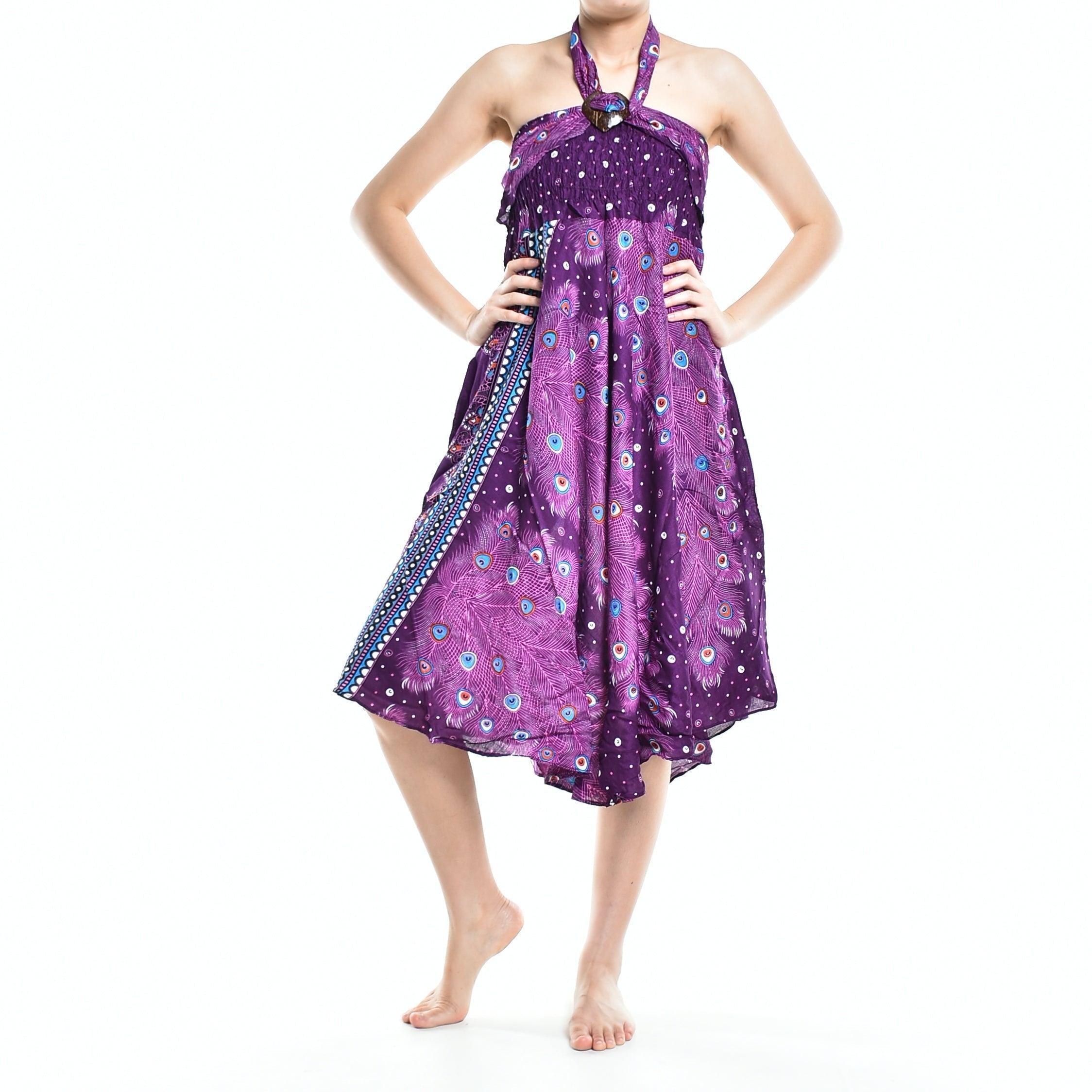 Bohotusk Purple Peacock Long Skirt With Coconut Buckle (& Strapless - VirtuousWares:Global