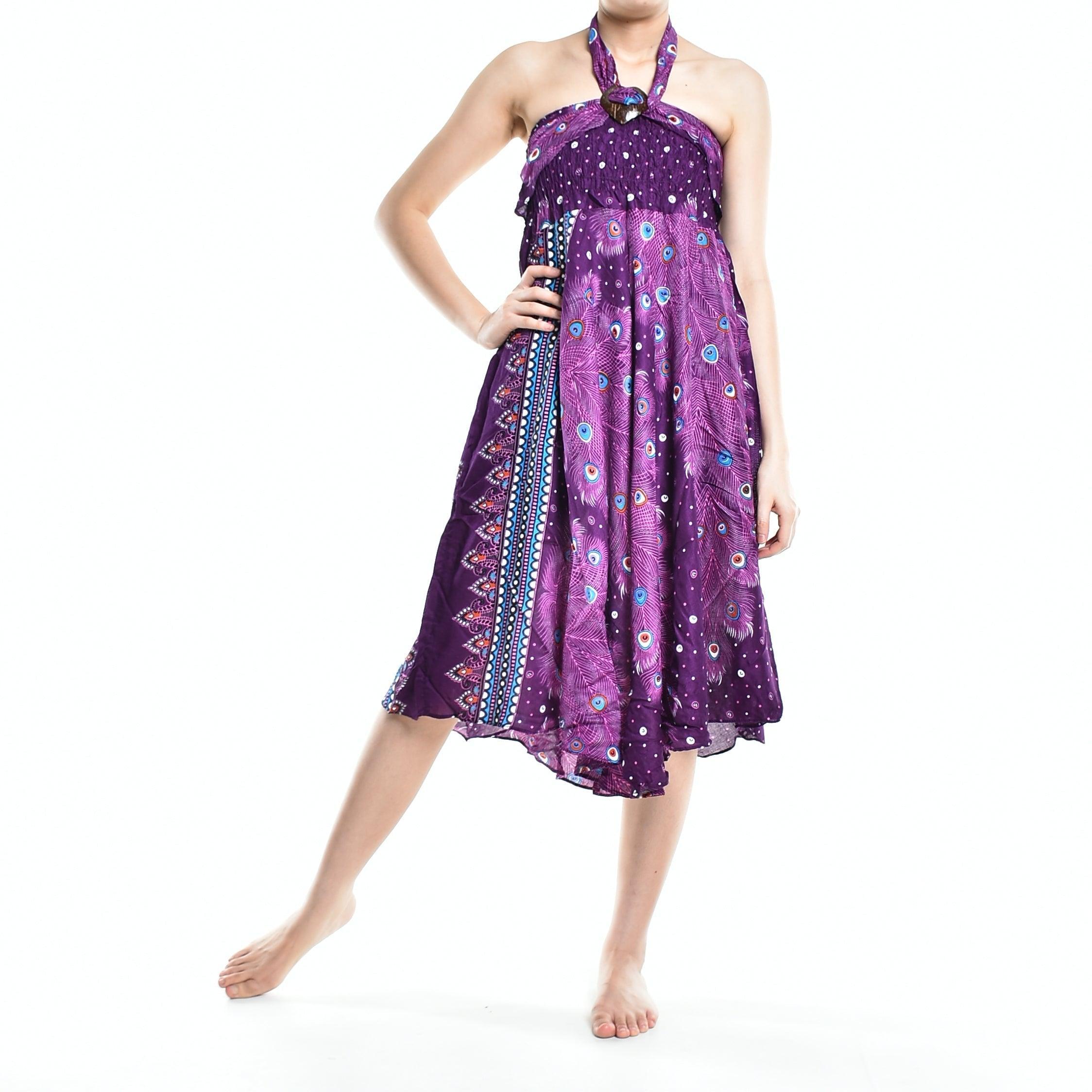 Bohotusk Purple Peacock Long Skirt With Coconut Buckle (& Strapless - VirtuousWares:Global