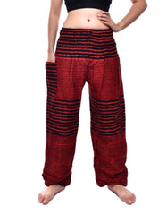 Bohotusk Red Patch Stripe Elasticated Smocked Waist Womens Harem Pants - VirtuousWares:Global