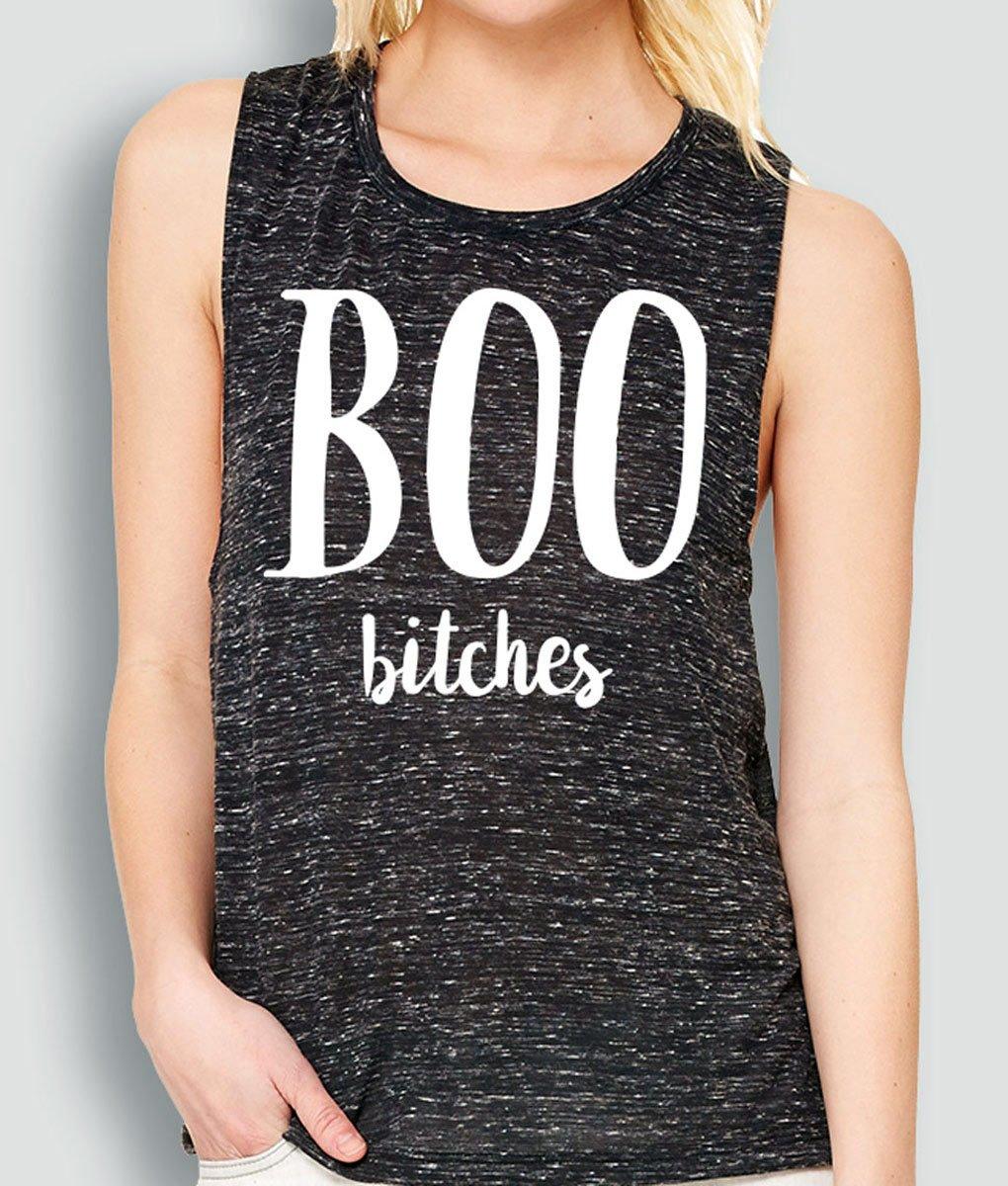 BOO B*tches Halloween Black Marble Muscle Tank Top - VirtuousWares:Global