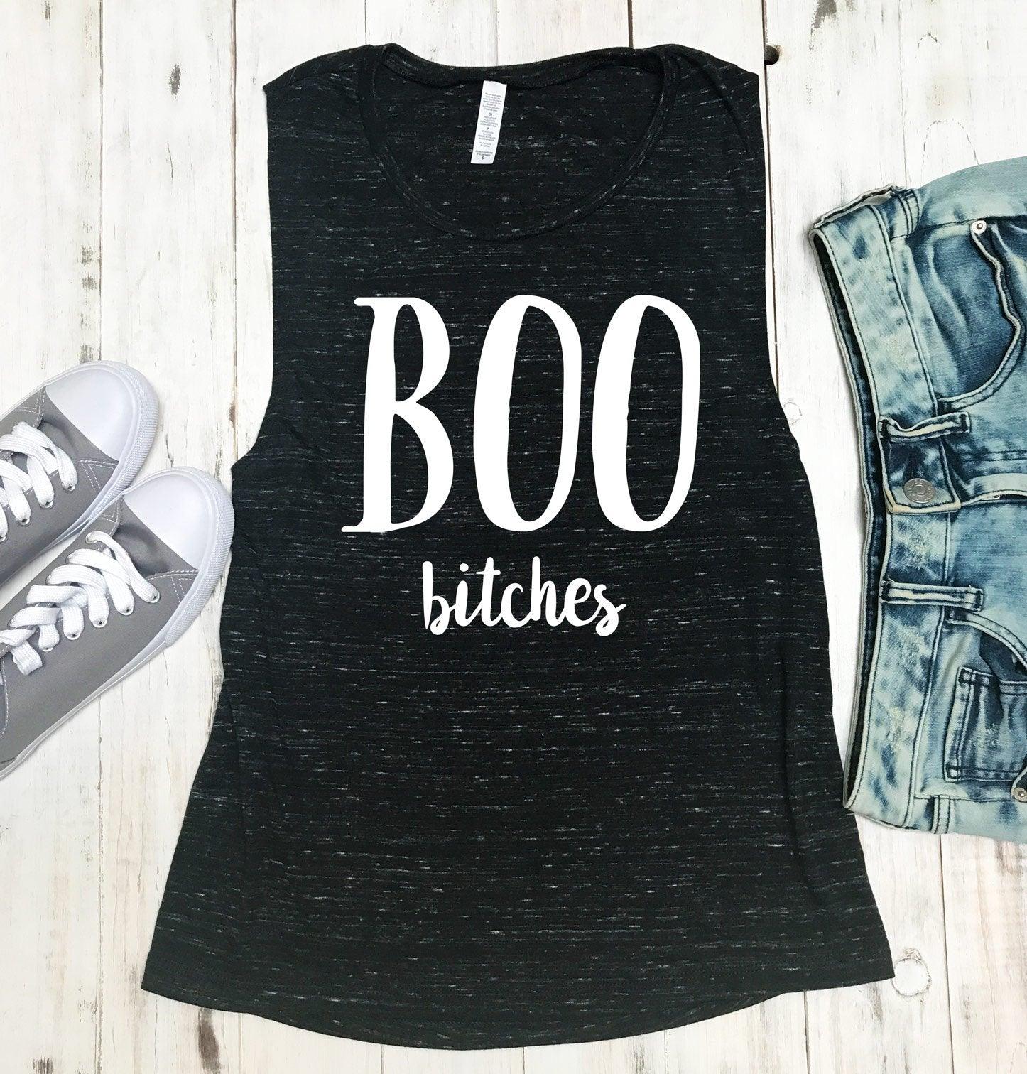 BOO B*tches Halloween Black Marble Muscle Tank Top - VirtuousWares:Global