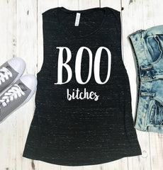 BOO B*tches Halloween Black Marble Muscle Tank Top - VirtuousWares:Global