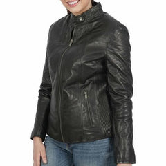 Boston Harbour Sylvia classic biker real leather jacket - VirtuousWares:Global