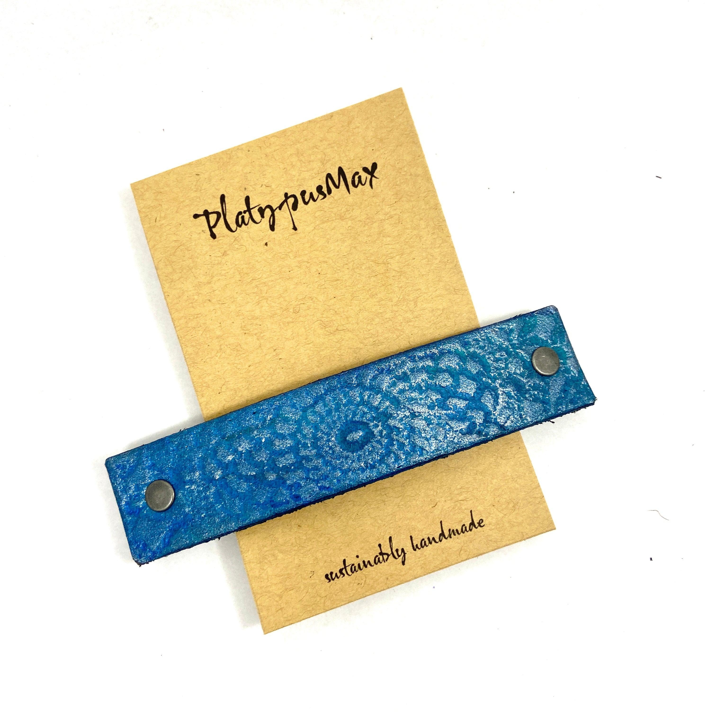 Brilliant Blue / Turquoise Lace Mandala Imprint Leather Hair Barrette - VirtuousWares:Global