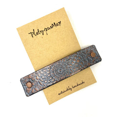 Bronze and Gunmetal Embossed Mandala Leather Hair Barrette - VirtuousWares:Global