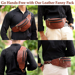 Brown Genuine Leather Fanny Pack for Men & Women Belt Bag - VirtuousWares:Global