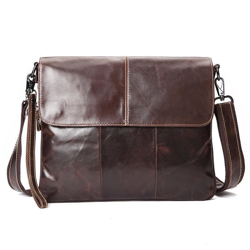 Brown Oil Wax Leather One Shoulder Messenger Bag - VirtuousWares:Global