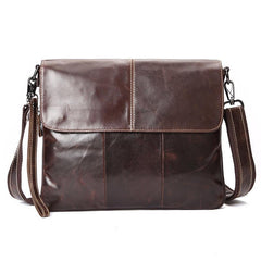 Brown Oil Wax Leather One Shoulder Messenger Bag - VirtuousWares:Global