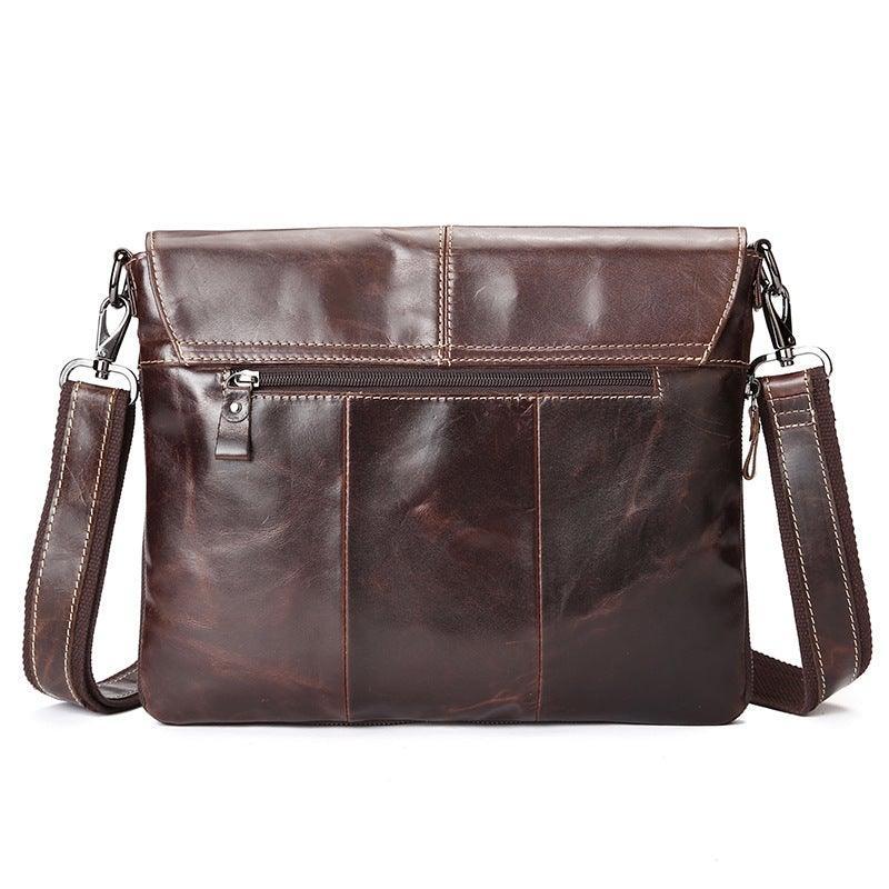 Brown Oil Wax Leather One Shoulder Messenger Bag - VirtuousWares:Global