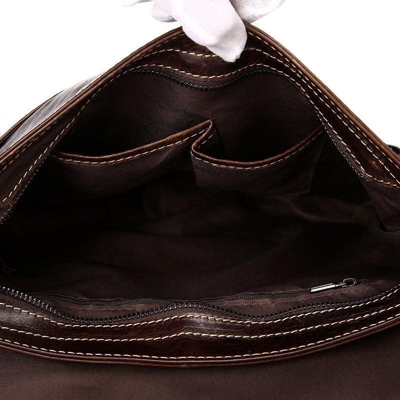 Brown Oil Wax Leather One Shoulder Messenger Bag - VirtuousWares:Global