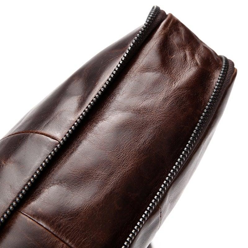 Brown Oil Wax Leather One Shoulder Messenger Bag - VirtuousWares:Global