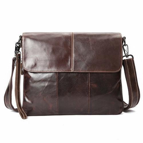 Brown Oil Wax Leather One Shoulder Messenger Bag - VirtuousWares:Global
