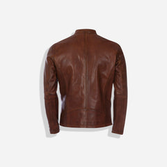 Burton Mandarin Collar Leather Jacket, Cognac - VirtuousWares:Global