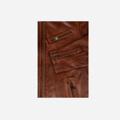 Burton Mandarin Collar Leather Jacket, Cognac - VirtuousWares:Global