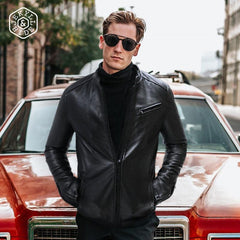 Burton Mandarin Collar Leather Jacket, Cognac - VirtuousWares:Global