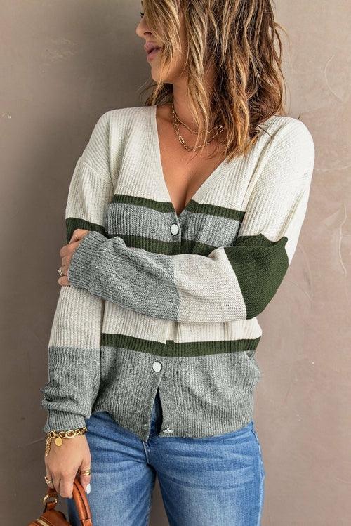 Button Colorblock Knit Sweater - VirtuousWares:Global