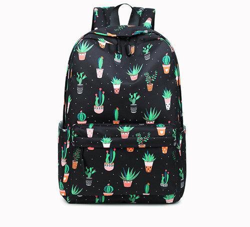 Cactus Print Female Junior High School Student Backpack - VirtuousWares:Global