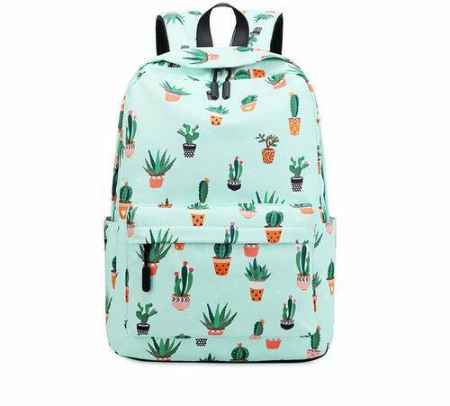 Cactus Print Female Junior High School Student Backpack - VirtuousWares:Global