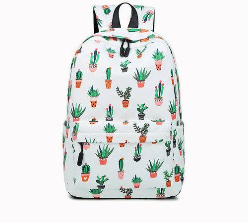 Cactus Print Female Junior High School Student Backpack - VirtuousWares:Global
