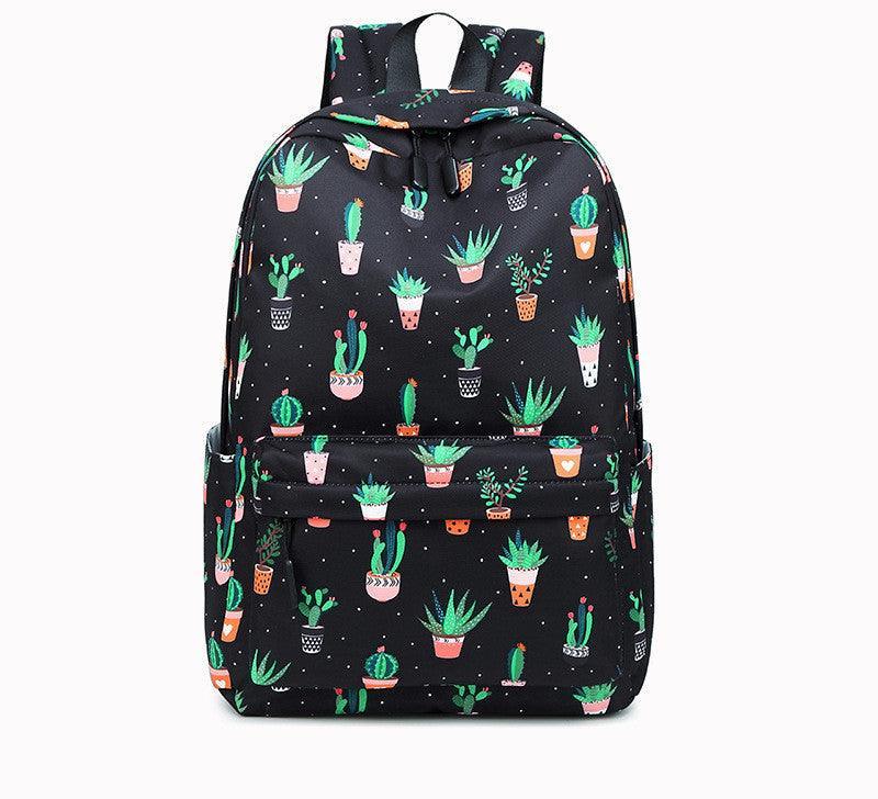 Cactus Print Female Junior High School Student Backpack - VirtuousWares:Global