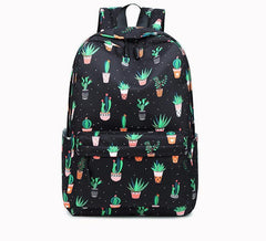 Cactus Print Female Junior High School Student Backpack - VirtuousWares:Global