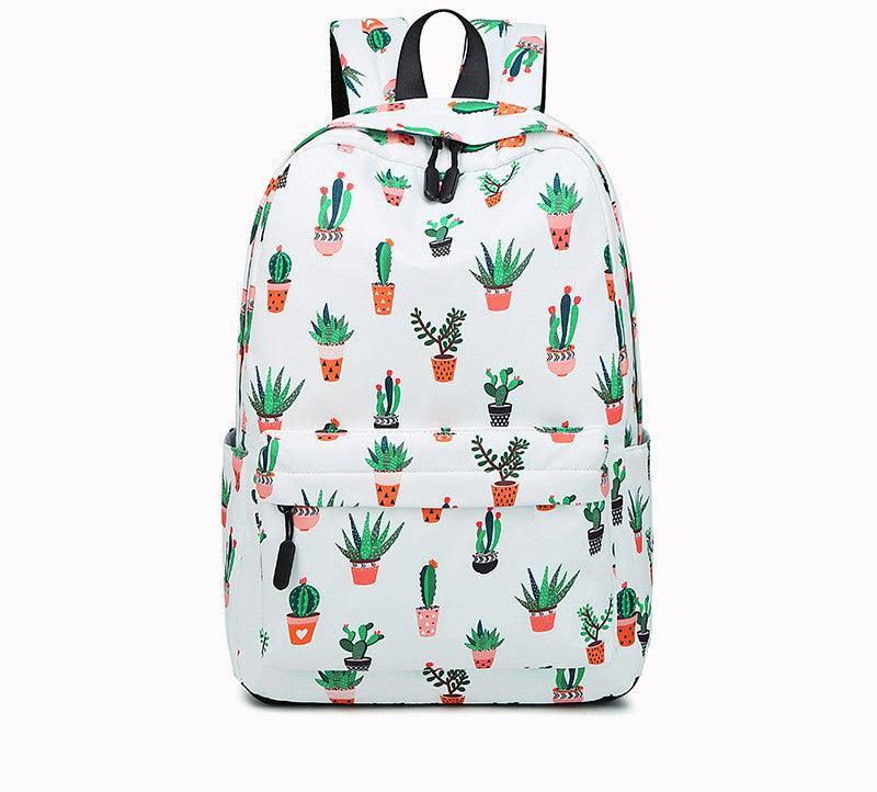 Cactus Print Female Junior High School Student Backpack - VirtuousWares:Global