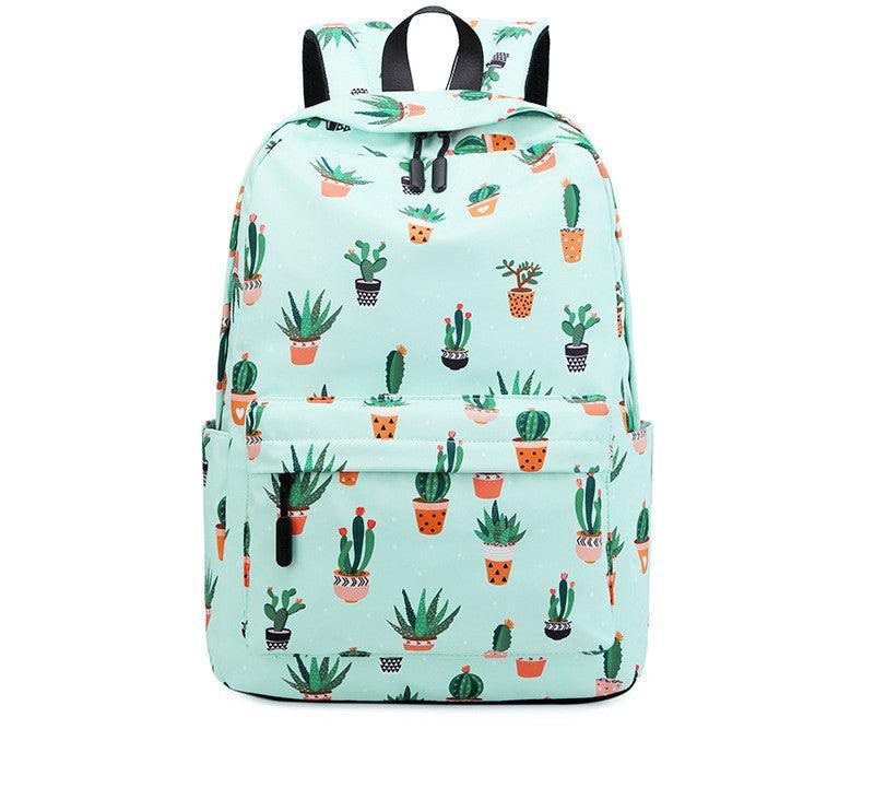 Cactus Print Female Junior High School Student Backpack - VirtuousWares:Global