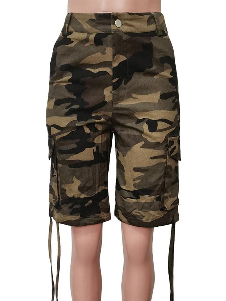 Camouflage Print Pocket Design Knee Length Pants (Without Belt) - VirtuousWares:Global