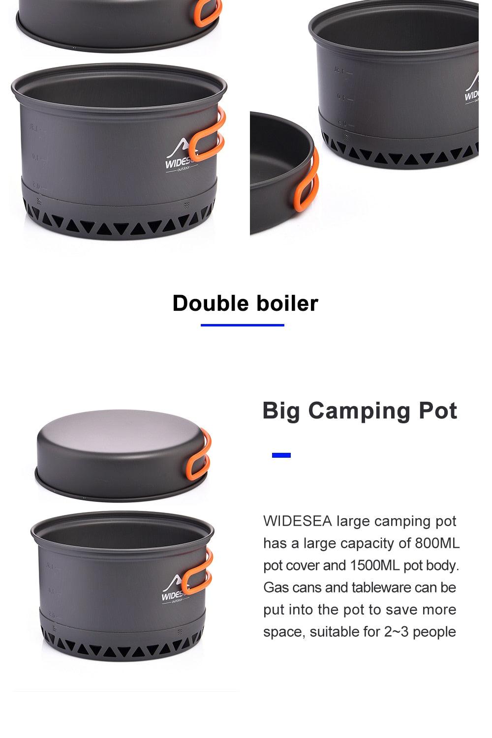 Camping Cookware 2.3L Set Pots Outdoor Cooking Heat Cooker Travel - VirtuousWares:Global