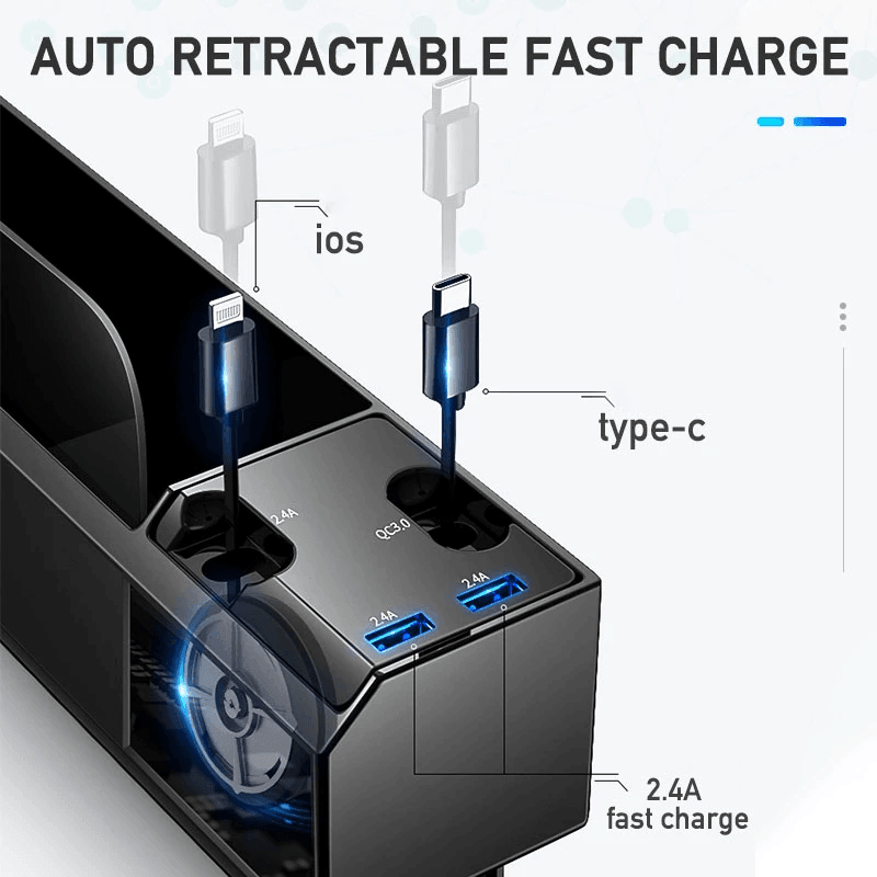 Car Seat Side Organizer with Charger Cable Car Seat Gap Storage Box - VirtuousWares:Global