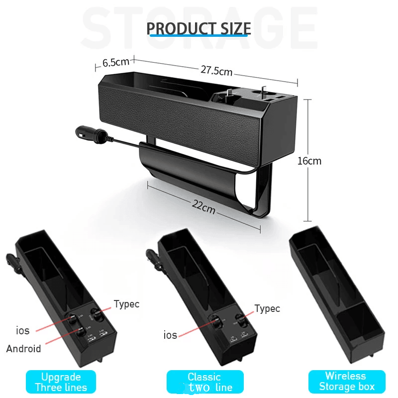 Car Seat Side Organizer with Charger Cable Car Seat Gap Storage Box - VirtuousWares:Global